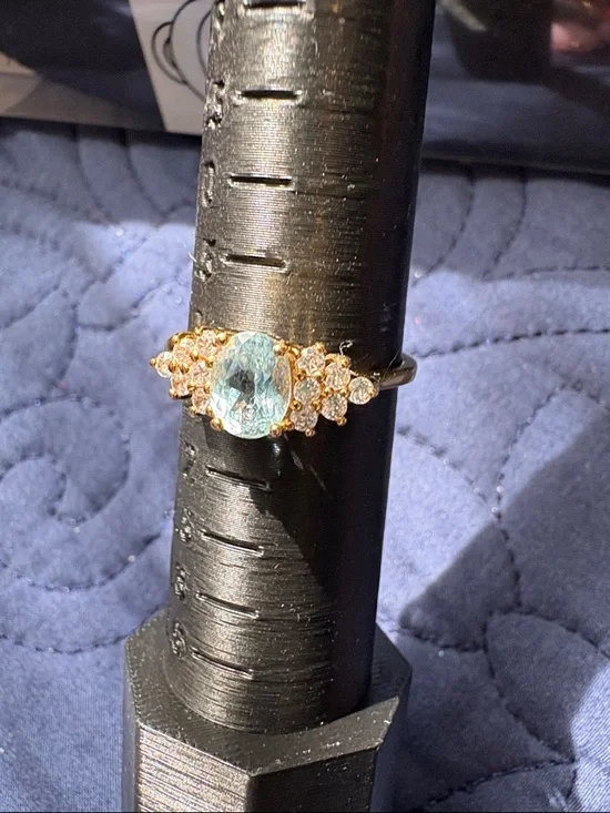 Gold Aquamarine and White Topaz Cluster Ring - Elegant Women’s Jewelry - Picture 2 of 3